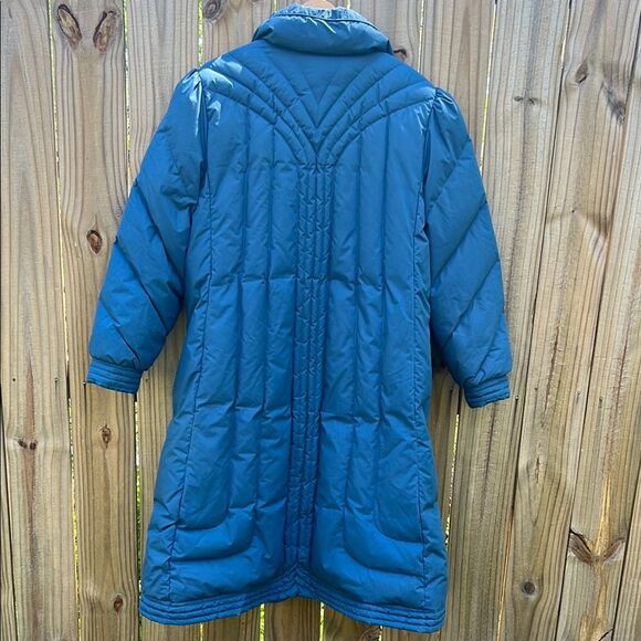 Down Blue Quilted Women's Long Coat Vintage Winter Blue Puffer 80s Rare size 16 - Picture 15 of 16